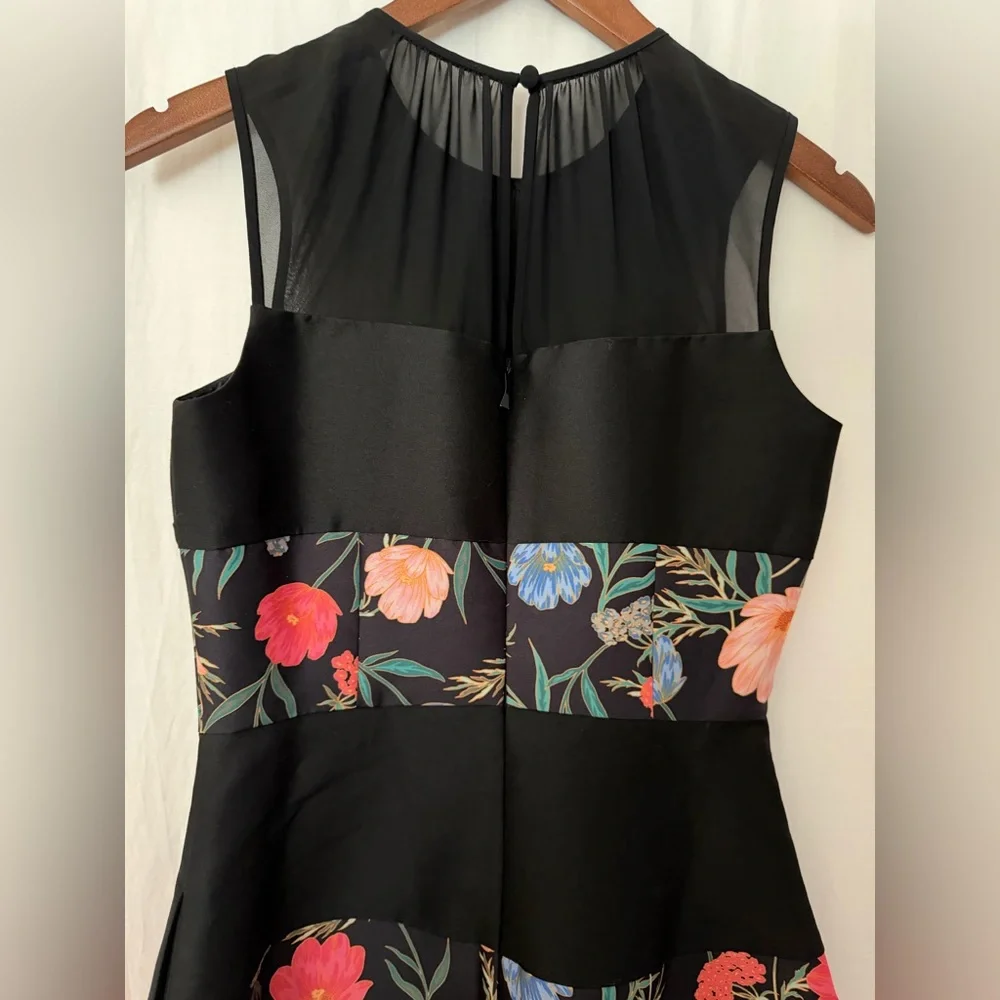 Kate Spade New York Blossom Mikado Midi Dress Striped Floral Print- Black - Sz 2